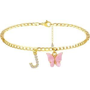 Gold Tone Butterfly Wit A Letter J  Charm Bracelet